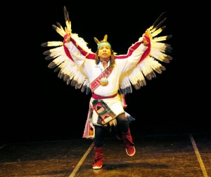 POW-WOW -- Ray Two Feathers (Cherokee) performs Eagle Dance in Thunderbird American Indian Dancers' Dance Concert and Pow-Wow, presented by Theater for the New City January 31 to February 9, 2014. Photo by Jonathan Slaff.